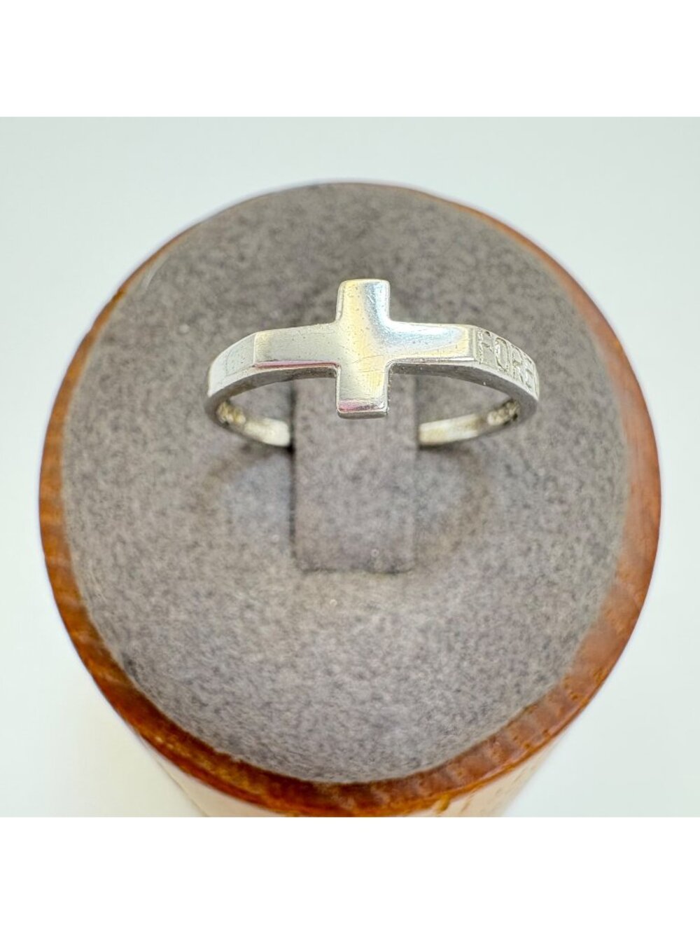 Sideways Cross Ring "Forever" Sterling Silver 925 Band Size 6.5